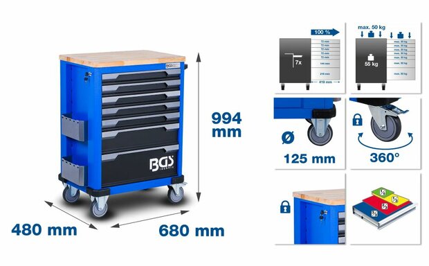 Servante d'atelier 7 tiroirs avec 286 outils