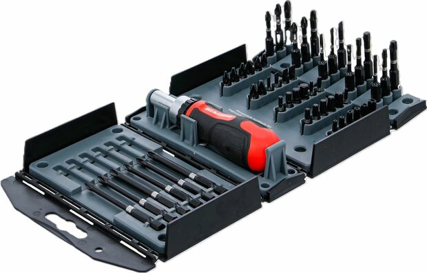 Jeu d'embouts de torsion avec poignee rotative a cliquet pour embouts reversibles 52 pcs