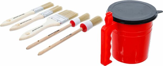 Jeu de pinceaux plats / annulaires avec pot de peinture 6 pcs