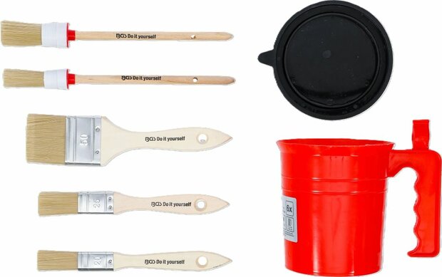 Jeu de pinceaux plats / annulaires avec pot de peinture 6 pcs