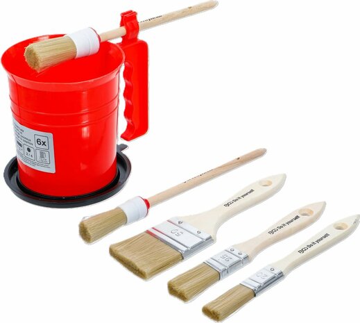 Jeu de pinceaux plats / annulaires avec pot de peinture 6 pcs