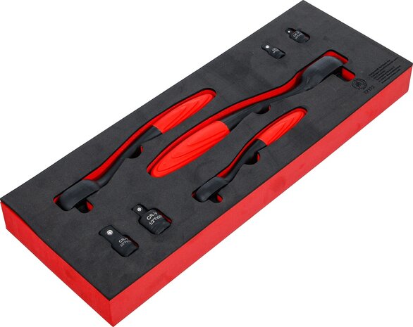 Jeu d&rsquo;adaptateurs et cliquet reversible a denture fine empreinte carre male (1/4) - (3/8) - (1/2) 7 pcs