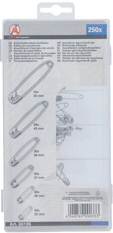 Assortiment d'epingles de surete 22 - 55 mm 6 tailles 250 pcs