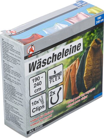Corde a linge flexible 1,9 - 2,4 m avec 10 clips