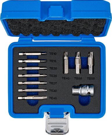 Jeu d'extracteurs de vis pour profil T defectueux (pour Torx) T10 - T55 11 pieces