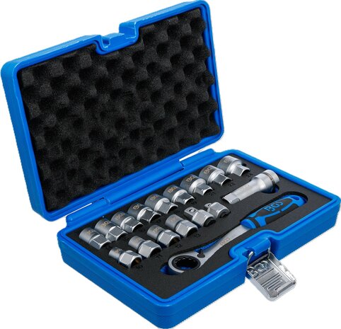 Coffret de douilles avec cliquet traversant Gear Lock 10 - 24 mm 17 pieces
