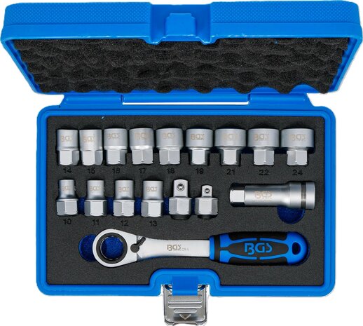 Coffret de douilles avec cliquet traversant Gear Lock 10 - 24 mm 17 pieces