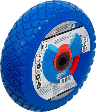 Roue pour diable / chariot de transport PU , rouge / bleu 260 mm
