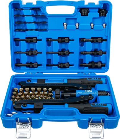 Jeu de pinces a riveter bras long pour rivets borgnes et ecrous-rivets