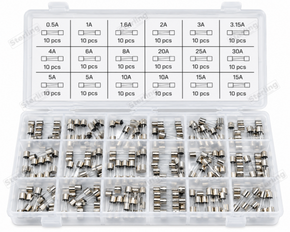 Sterling Assortiment de fusibles en verre a action rapide 0,5A- 15A 180 pieces