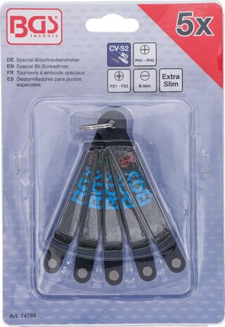 Tournevis a embouts speciaux ultra plat plat SL cruciforme (PH) et PZ Profil T (pour Torx) 5 pieces