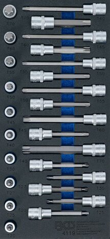 Plateau d'outils 1/3: Jeu de douilles de 12,5 mm (1/2 po) T-Star (pour Torx) 26 pcs.