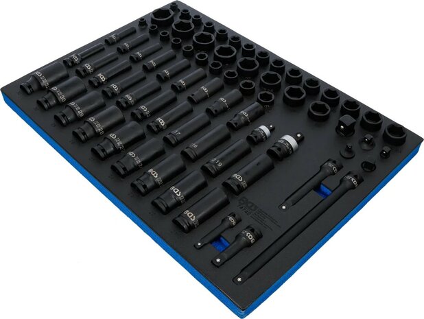 Insert de servante d'atelier 3/3 : Jeu de douilles a choc six pans (3/8), (1/2) 8 - 32mm 73 pieces