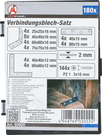 Ensemble de support d'angle, 180 pieces