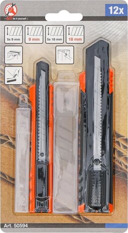 Jeu de cutters a lames universelle Largeur de lame 9 / 18 mm 4 pieces
