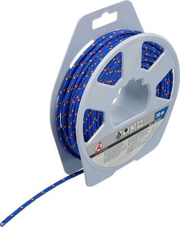 Corde en matiere plastique / utilisation universelle 4 mm x 20 m bleu / jaune / rouge