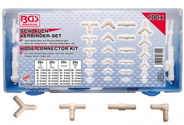 Assortiment de connecteurs de tuyaux caoutchouc et plastique100 pieces