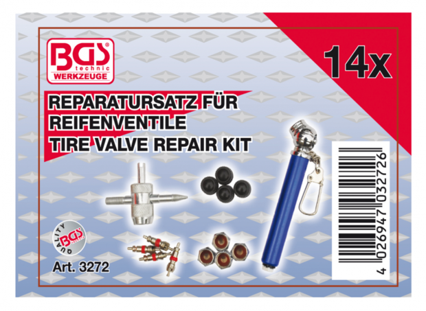 Kit de reparation pour valves de pneus 14 pieces