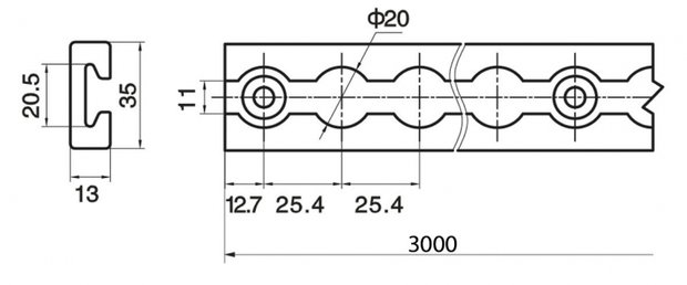 Rail en aluminium l.3000mm plat