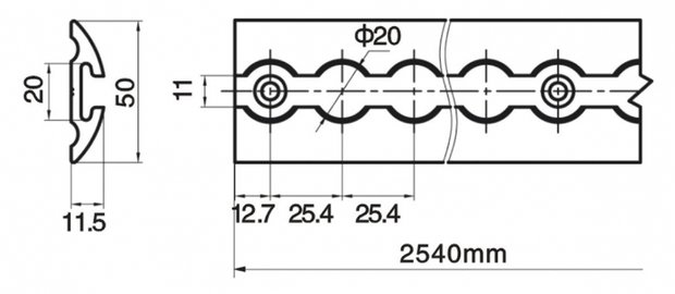 Rail en aluminium l.3000mm bombe