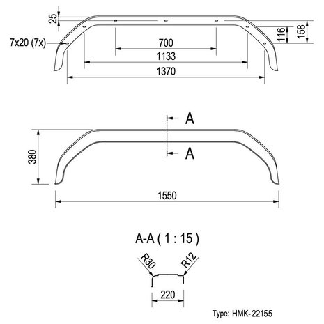 Garde-boue en plastique pour essieu tandem 13/14 pouces (22155)