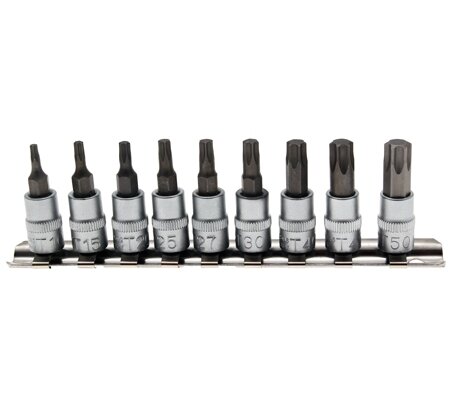 Jeu de douilles a embouts (1/4) Profil T (pour Torx) T10 - T50 9 pieces
