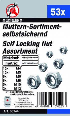 Assortiment d’ecrous autobloquants metriques M4 - M12 53 pieces