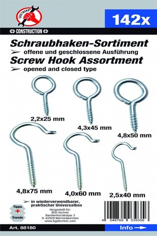 Assortiment de crochets a visser/ronds 142 pieces