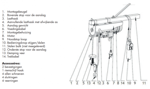 Palan a cable 230v 400 kg, 12 m, 230 v, commande par cable