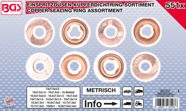 Assortiment de joints en cuivre pour injecteur 551 pieces