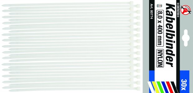 Assortiment de colliers plastique blanc 8,0 x 400 mm 30 pieces