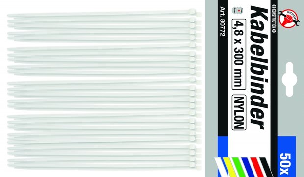 Assortiment de colliers plastique blanc 4,8 x 300 mm 50 pieces