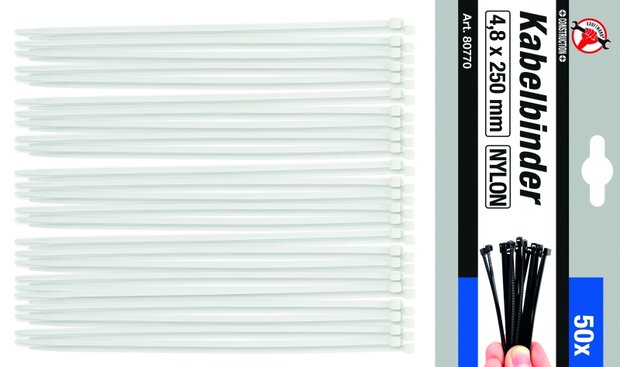 Assortiment de colliers plastique blanc 4,8 x 250 mm 50 pieces