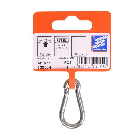 Mousqueton 40x4mm, A4 acier inoxydable AISI 316, 450 daN
