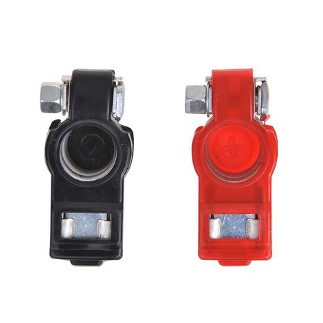Jeu de pinces pour bornes de batterie (+) et (-) avec protection plastique rouge/noir