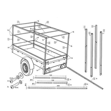 Construction de bache metallique pour remorque 2060x1140x900mm