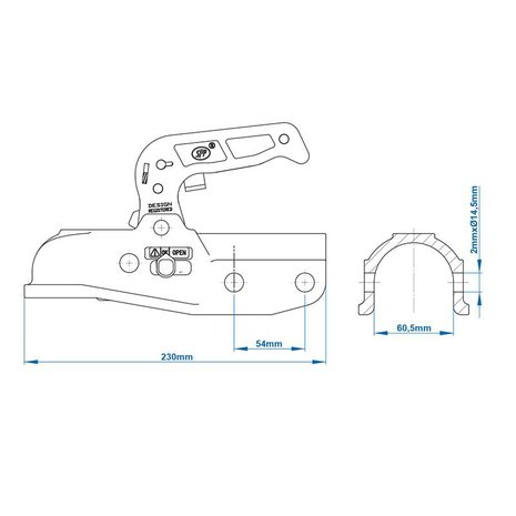 T te d'attelage ronde 60mm frein ee