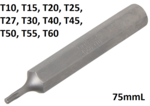 Longueur du foret 75 mmL (3/8) hexagone externe T profil (pour Torx)