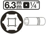 Douille pour cle, six pans, profonde 6,3 mm (1/4) 4-14mm