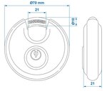 Cadenas a disque 70 mm, 2 pieces, cles identiques