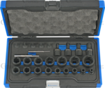Douilles specialisees a profil tournant 15-pcs 1/4+1/2+3/8 6-27 mm