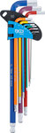 Jeu de cles allen multicolore extra longues six pans femelle, six pans femelle a tete spherique 1,5 - 10 mm 9 pieces