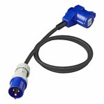 Rallonge 150 cm 3x2,5 mm² de fiche CEE vers fiche CEE coudee + prise Schuko