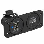 Kit d'encastrement : voltmetre 6-30V + port USB double type A 2x2100mA sous blister