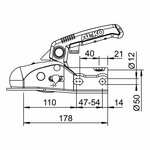 Tete d'attelage AK270 rond dia 35/40/45/50 mm 2700 kg avec serrure et boule de securite