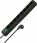 Multiprise avec interrupteur 8 prises noir 3 m H05VV-F 3G1,5