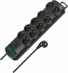 Prolongateur multiprise 10 prises noir 2m H05VV-F 3G1,5 Prises commutables par cinq