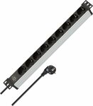 Prolongateur multiprise 19 pour armoires electriques 9 prises noir argent 2m H05VV-F 3G1,5 sans interrupteur