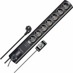 Prolongateur multiprise Switch avec parasurtenseur 19.500A 7 prises noir 2m H05VV-F 3G1,5 2 permanente, 5 commutables