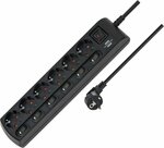 Bande de prises commutables individuellement 6 fois 2m H05VV-F 3G1,5 noir
